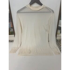 WinterSilks Sheer Silk Mock Neck Long Sleeve Top Ivory Size M